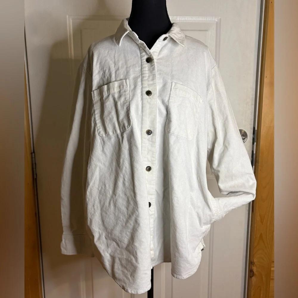 J.Crew Ivory Corduroy Button Down Shirt/Shacket Cotton w/ Pockets Size XL